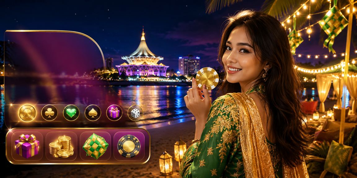 Ilustrasi pembayaran dan transaksi di scr88 Kuching pada musim Hari Raya